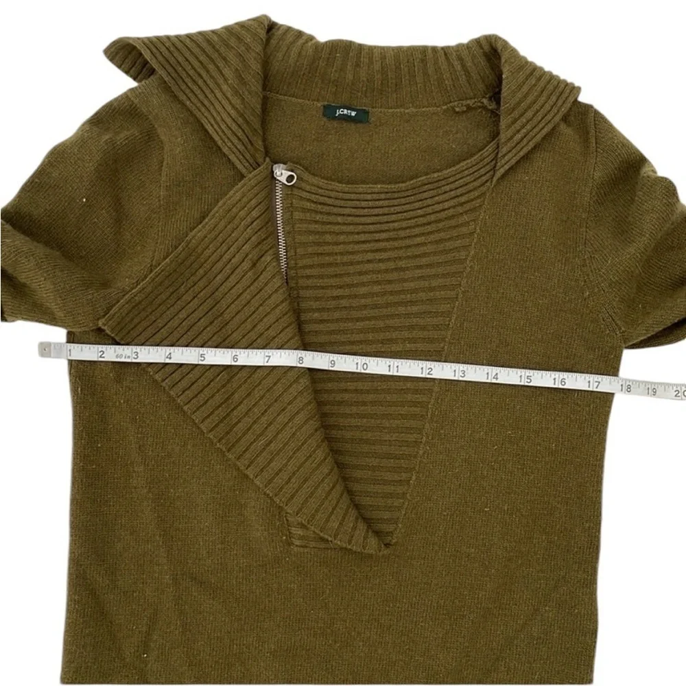 J. Crew Asymmetrical Zip Neck Ruffle Cashmere Wool Ribbed Sweater - Picture 6 of 10